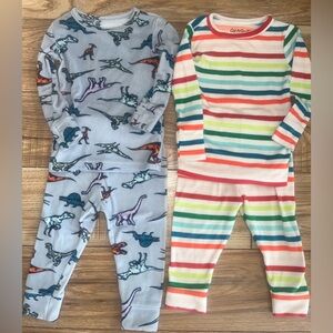 Cat & Jack velour pajamas 12-18 months. Dinosaurs & Stripes. EUC